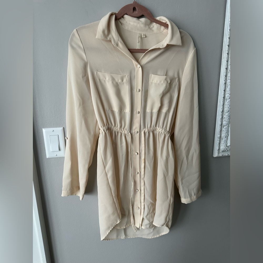 Cream shirt dress with tie